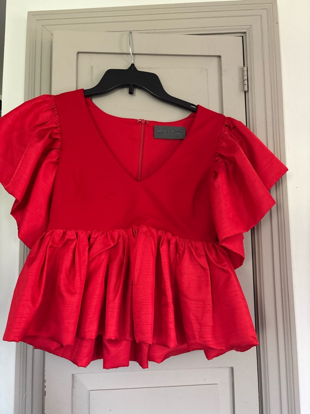 Vibrant Red Ruffled Peplum Blouse